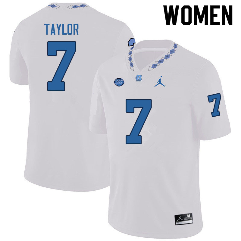Women #7 Noah Taylor North Carolina Tar Heels College Football Jerseys Sale-White